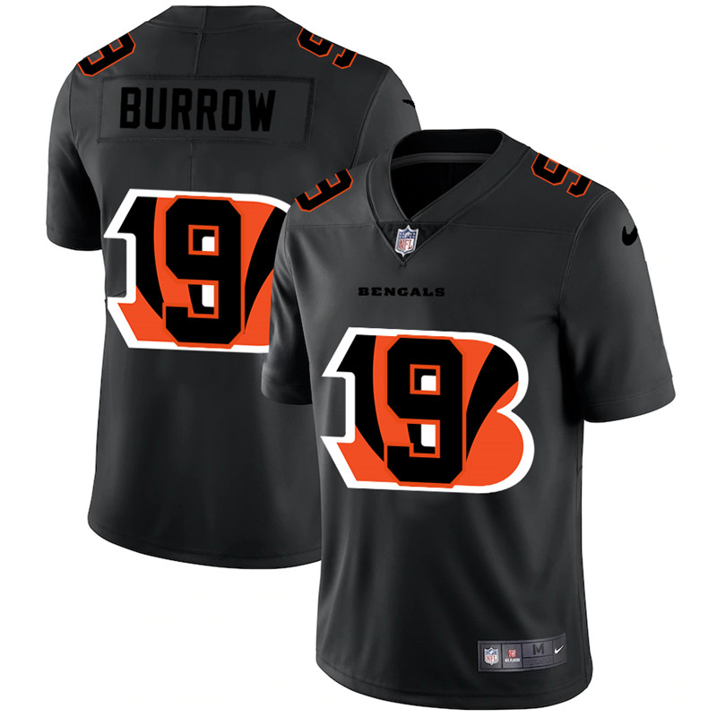 Men's Cincinnati Bengals #9 Joe Burrow Black Shadow Logo Limited Stitched Jersey